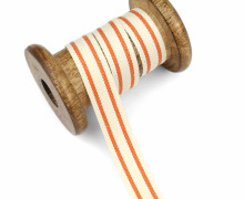 1 Meter Baumwollband - Zierband - 16mm - 2 Streifen - Ecru/Orange