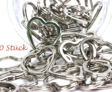 10 breite Schlüsselringe - Schlüsselanhänger - Herz - Silber