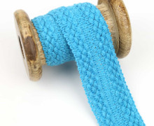 1 Meter Einfassband - Wolltresse - 30mm - Häkelzopfmuster - Uni - Cyanblau