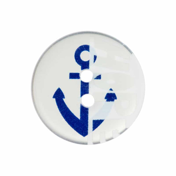 1 Polyesterknopf - 20mm - 2-Loch - Hope - Transparent/Blau/Weiß