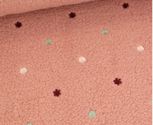 Teddy - Teddystoff - bestickt - Blüten - Altrosé