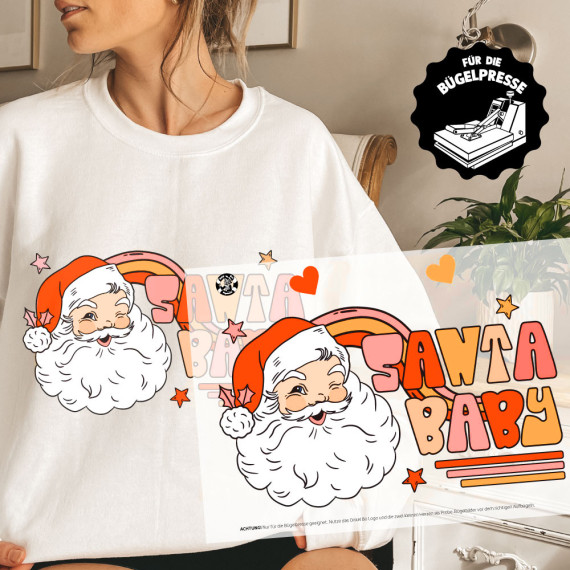 Onkel Bo's Bügelbilder - DIN A4 - Santa Baby - Retro Lettering - BIG - Weihnachten