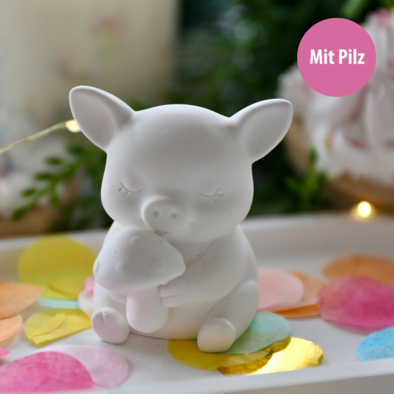Silikon - Gießform - Kleines Glücksschweinchen - Glücksbringer - mit Pilz - vielfältig nutzbar