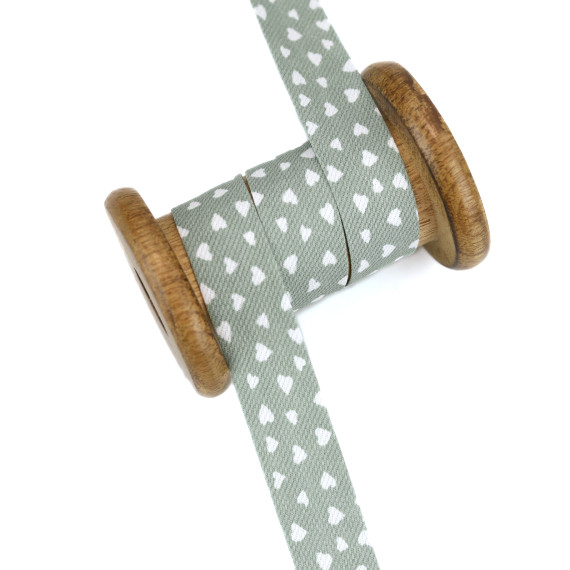 1 Meter Schrägband - Baumwolle - 20mm - Herzchen - Lichtgrün