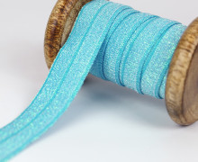 1m Faltgummi - elastisch - Glitzer - Faltband - 20mm - Cyanblau