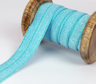 1m Faltgummi - elastisch - Glitzer - Faltband - 20mm - Cyanblau