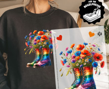 Onkel Bo's Bügelbilder - DIN A4 - Gummistiefel - Regenbogen - Blumen