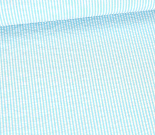 Seersucker - Streifen - Weiß/Cyanblau