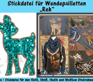 Wendepailletten-Applikation Reh - Stickdatei-Set für den 10x10cm bis 18x30cm Rahmen