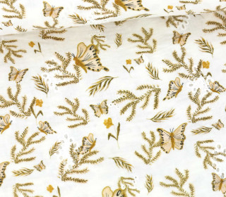 Musselin - Muslin - Double Gauze - Lochstickerei - Schmetterlinge & Zweige - Weiß