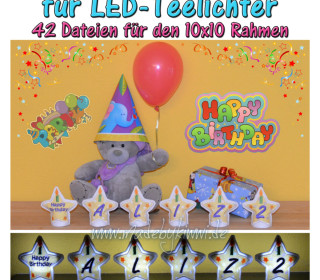 LED-Teelicht Sterne Geburtstag für 10x10cm Rahmen