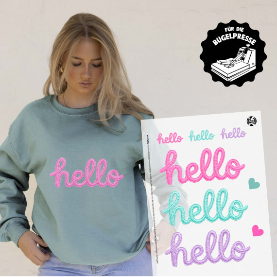 Onkel Bo's Bügelbilder - DIN A4 - hello - Stickoptik - BIG