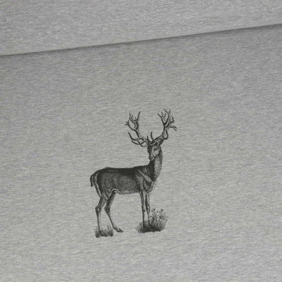 Sommersweat - Waldtiere - Hirsch - Paneel - Grau Meliert - abby and me