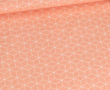 Baumwolle - Webware - Popeline - bedruckt - 3D Quadrate - Lachsorange Hell