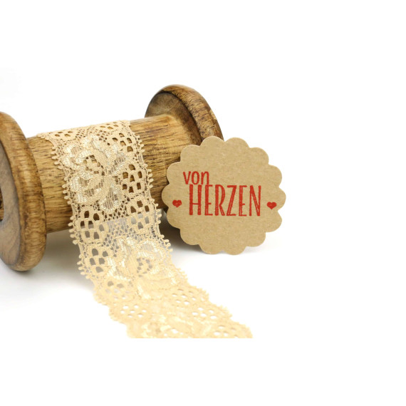 1 Meter elastische Spitze - 35mm - Blumen - Mini Schlaufen - Beige
