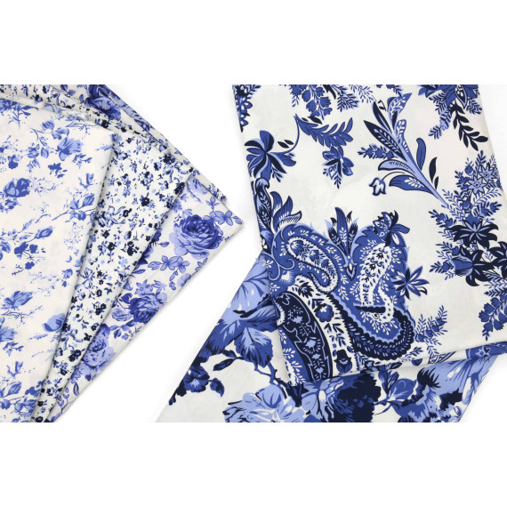 Stoff Blümchen Schleifen Sweet Flowers Blau/Weiß