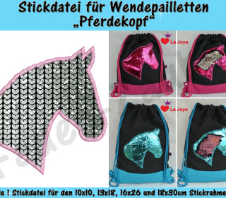 Wendepailletten-Applikation Pferdekopf - Stickdatei-Set für den 10x10cm bis 18x30cm Rahmen