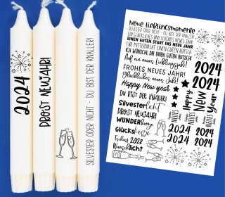 DIN A4 - Tattoofolie - Silvester - Prost Neujahr - für Kerzen / Keramik - Weihnachten