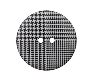 1 Polyesterknopf - Rund - 18mm - 2-Loch - Hahnentritt - Kreis Geviertelt - Schwarz/Weiß