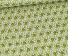 Baumwolle - Webware - Vintage - Retro Blumenmuster - Beige/Farngrün