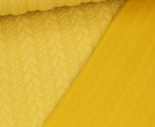 Weicher Jacquard-Sweat - Zopfmuster - Strickoptik - Uni - Gelb Meliert