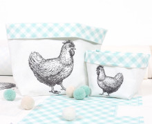 DIY-NÄHSET - Utensilo Set - Körbchen - Huhn - Schwarz - Mint Kariert - Ostern - abby and me