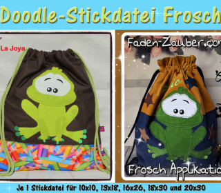 Doodle-Motiv Frosch - Stickdatei-Set für den 10x10cm bis 20x30cm Rahmen