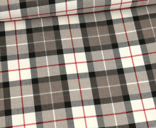 Viskose Mischgewebe - Tartan Check - Kariert - Mittel - Warmweiß/Dunkelrot/Taupe/Schwarz