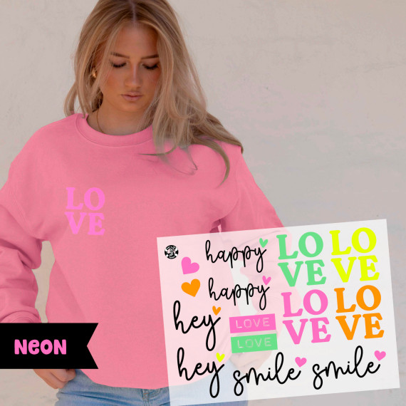 Onkel Bo's Neon Bügelbilder - DIN A4 - Love/Happy/Smile