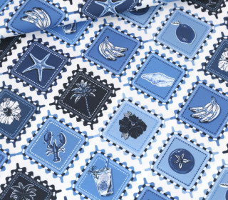 Outdoorstoff - Island Breeze - Blue Stamps - Weiß - abby and amy