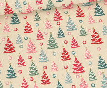 Canvas - feste Baumwolle - Weihnachten - Weihnachtsbäume & Goldsterne - Natur