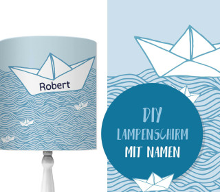 DIY Lampenschirm - Wildes Meer - Papierschiff - blau - Set - personalisierbar - zum Selbermachen