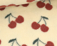 Teddystoff - Teddy Jacquard - Kirschen - Ecru/Altrot