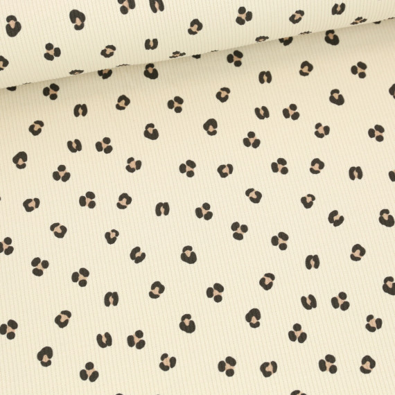 Ripp Jersey - Schmale Rippen - Kleines Leomuster - Beige