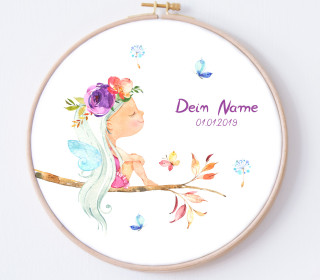 DIY Stickrahmen - Kleine Fee Luna - personalisiertes Stickrahmen Bild - zum Selbermachen