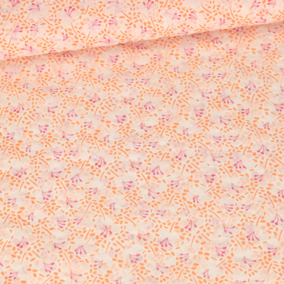 Ausbrenner - Baumwolle - Blusenstoff - Florales Design - Warmweiß/Fuchsia/Orange