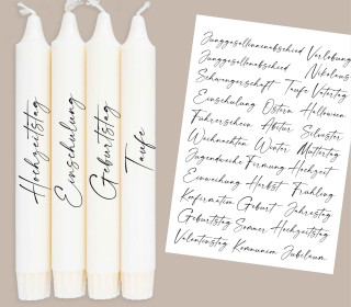 DIN A4 - Kerzen-Tattoofolie - Verschiedene Anlässe - Schreibschrift - für Kerzen / Keramik
