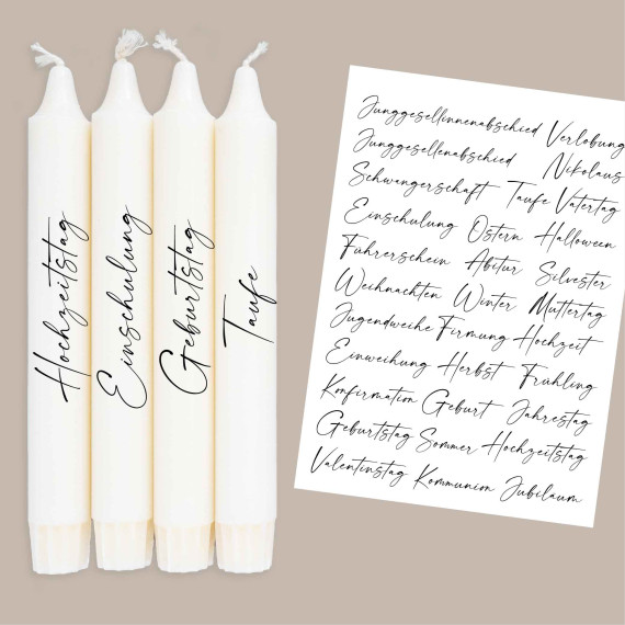 DIN A4 - Kerzen-Tattoofolie - Verschiedene Anlässe - Schreibschrift - für Kerzen / Keramik
