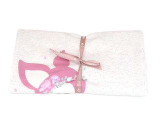 0,55m Zuschnitt -  Sommersweat - Vintage BlumenKitz - Paneel -  Offwhite Meliert - Bio Qualität - NIKIKO