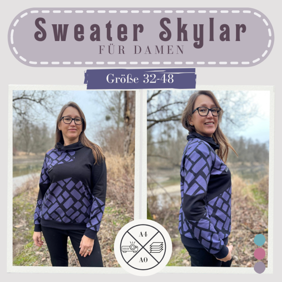 Schnittmuster und Nähanleitung Sweater Pullover Hoodie Skylar für Damen Größe 32-48