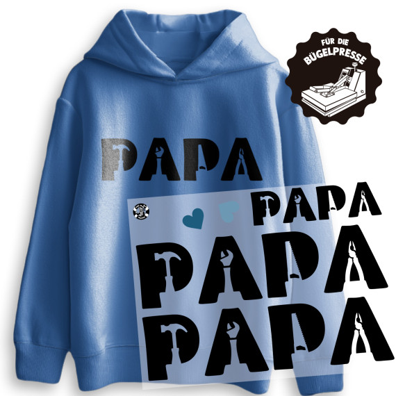 Onkel Bo's Bügelbilder - DIN A4 - Papa Schriftzug - Werkzeuge - Schwarz