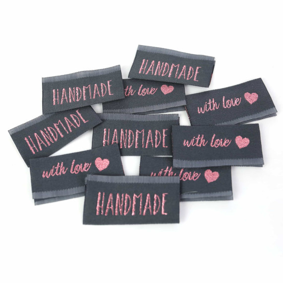 1 Label - HANDMADE - With Love - Rosa Glitzer - Anthrazit