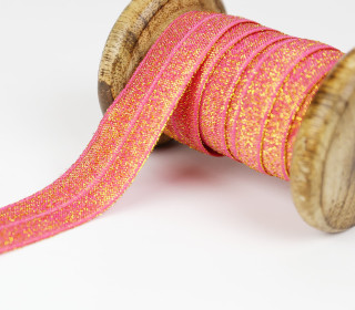 1m Faltgummi - elastisch - Glitzer - Faltband - 20mm - Pink Gold