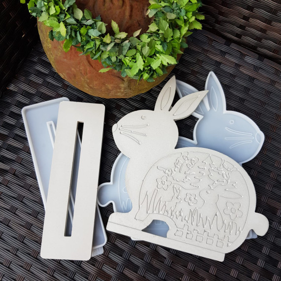Silikon - Gießform - Osterhase - mit Muster & Standfuß - 2 Formen - vielfältig nutzbar