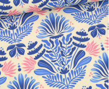 Bio-Musselin - Double Gauze - Southern Ease - Sunlit Botanica - Ecru/Blau - Hamburger Liebe