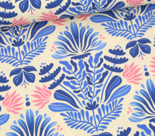 Bio-Musselin - Double Gauze - Southern Ease - Sunlit Botanica - Ecru/Blau - Hamburger Liebe