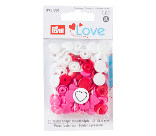 30 Color Snaps Druckknöpfe -Herz - Kunststoff - 12,4mm - Prym Love - Rot/Weiß/Pink