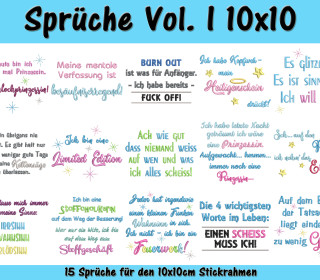Sprüche Vol. I - Stickdatei-Set für den 10x10cm Rahmen