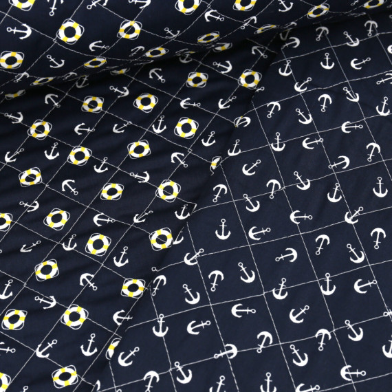 Steppstoff Doubleface Bedruckt Anker Und Schwimmreifen/Anker