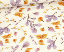 Lochstrick-Jersey - Raute - Bedruckt - Orange & Purple Big Leaves - Warmweiß